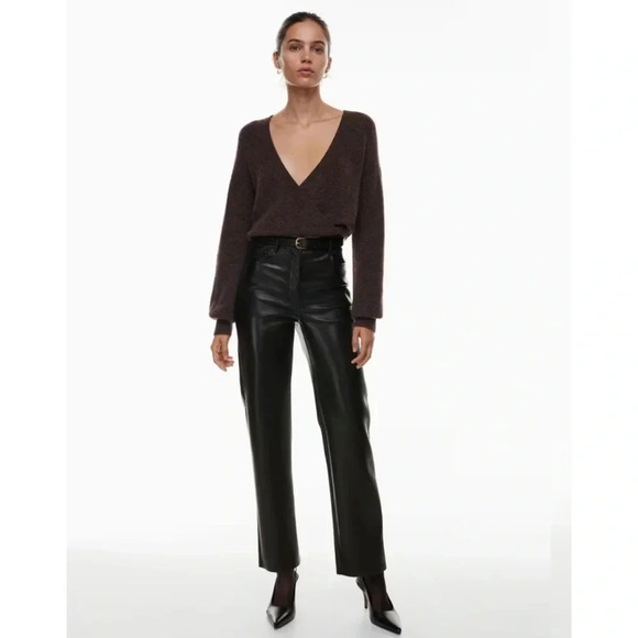 Size 0 Wilfred High-waisted Black Vegan Leather Pants - The Melina Pant - Picture 1 of 11